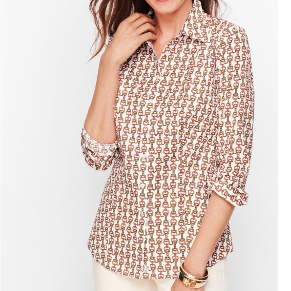Talbots Brown and White Button Down Shirt